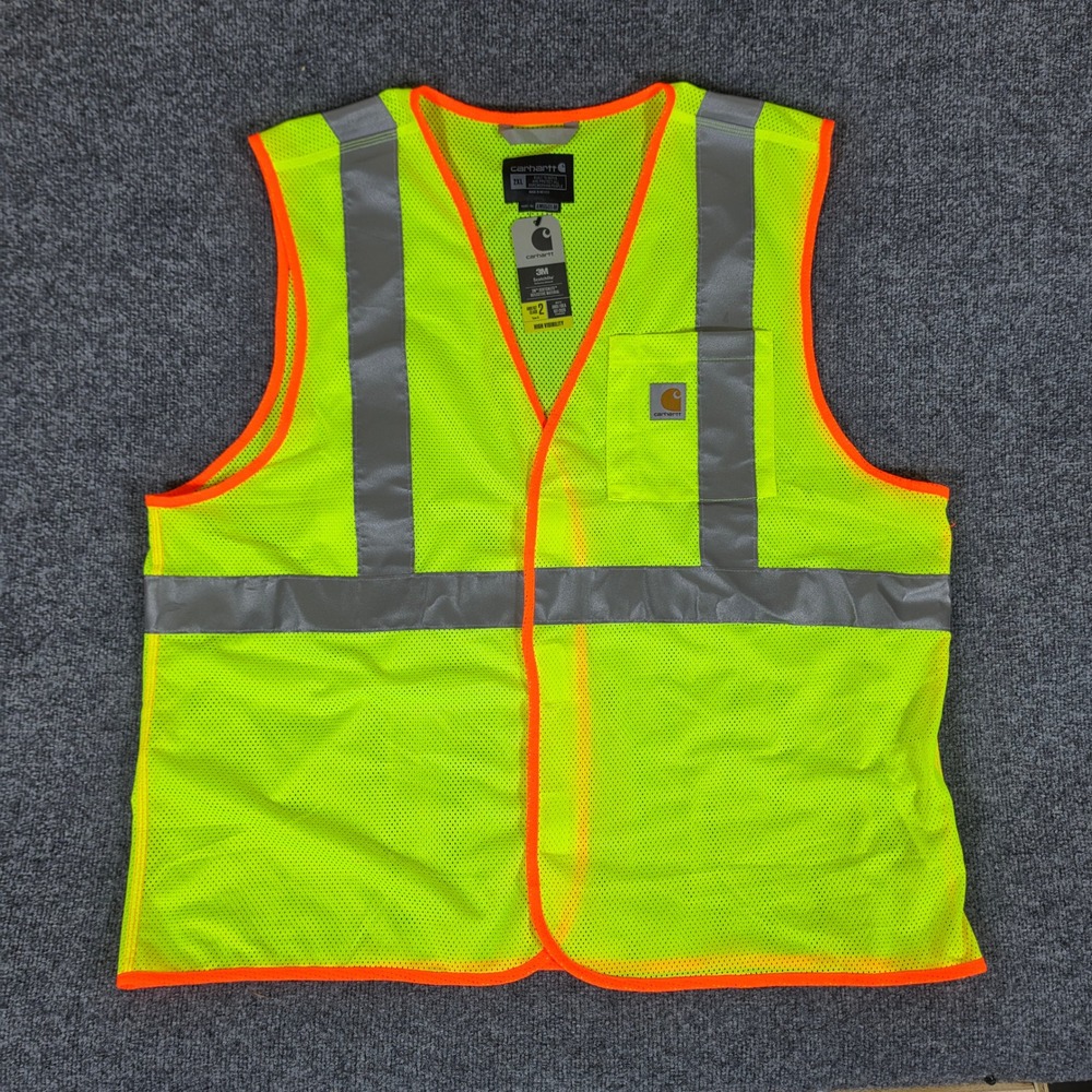 NWT Carhartt Mens 2XL Hi-Vis Mesh Class 2 Safety Vest Brite Lime AM0501-M